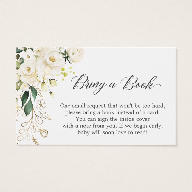 White Roses Floral Baby Shower Book Request Card (Front)