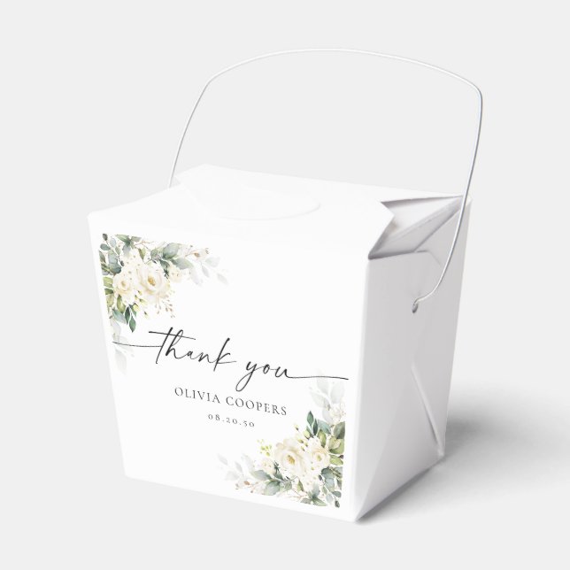 White Roses Floral Baby Shower Favor Box (Front Side)