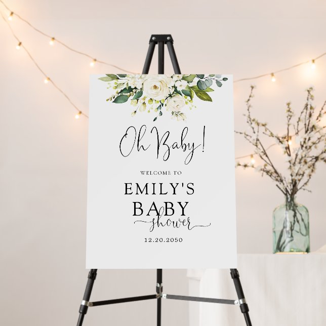 White Roses Floral Baby Shower Foam Board (In Situ (Stand))
