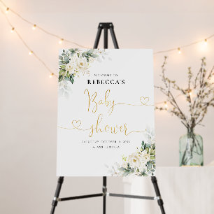 White Roses Floral Baby Shower Foam Board