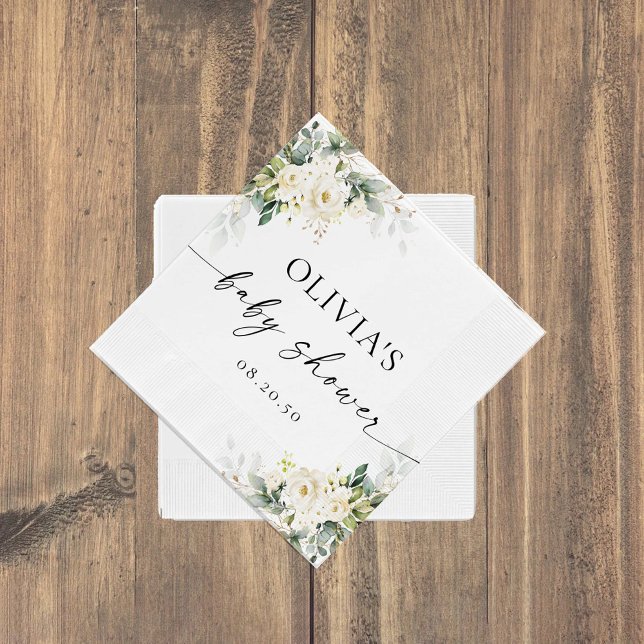White Roses Floral Baby Shower Paper Napkin (Creator Uploaded)
