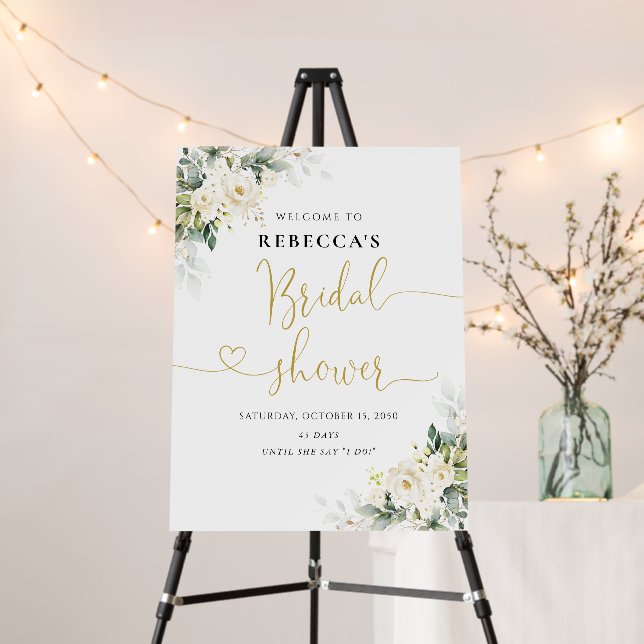 White Roses Floral Bridal Shower Foam Board (In Situ (Stand))