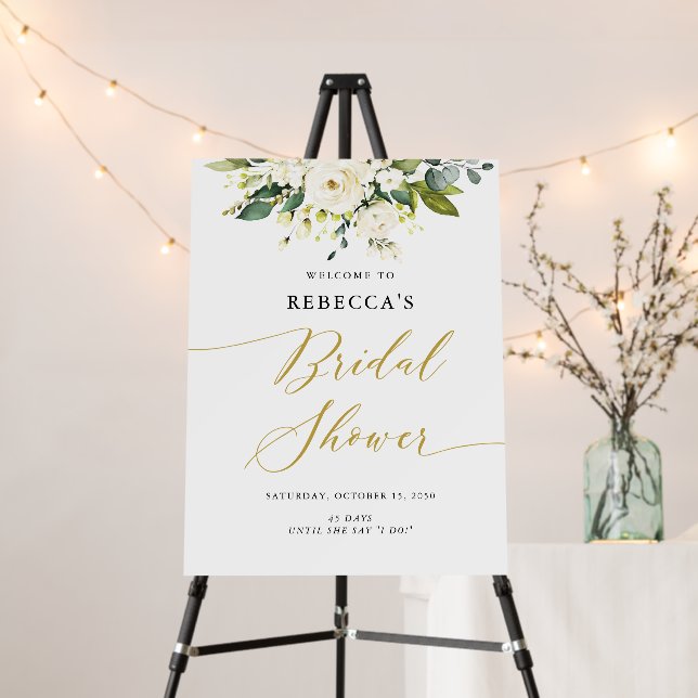 White Roses Floral Bridal Shower Foam Board (In Situ (Stand))