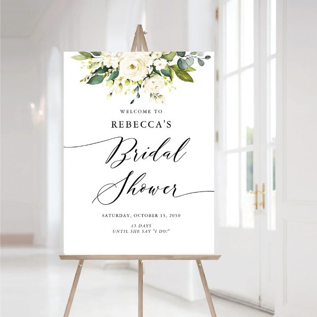 White Roses Floral Bridal Shower Foam Board (Creator Uploaded)