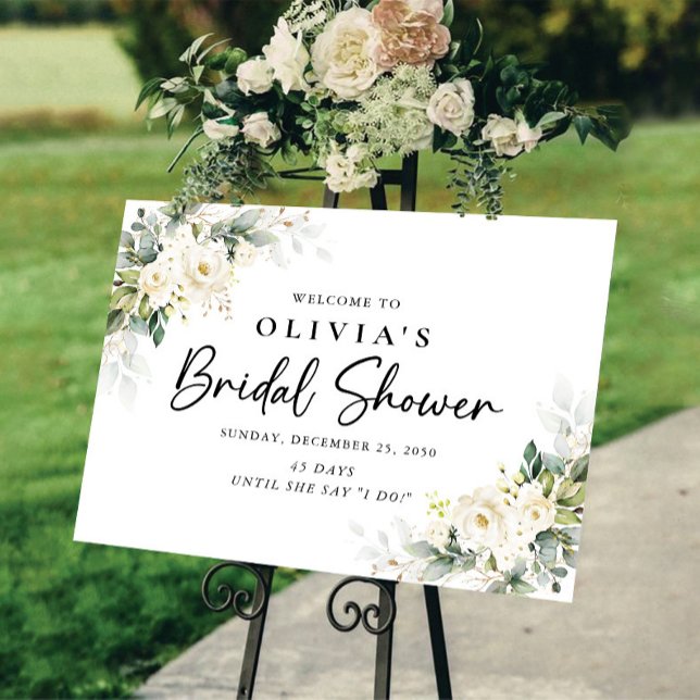 White Roses Floral Bridal Shower Foam Board (Creator Uploaded)