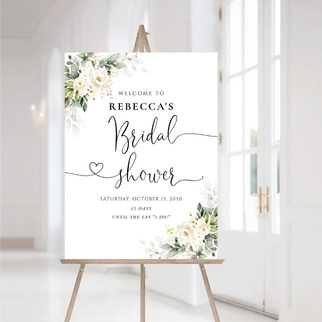 White Roses Floral Bridal Shower Foam Board (Creator Uploaded)