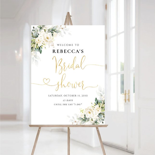 White Roses Floral Bridal Shower Foam Board (Creator Uploaded)