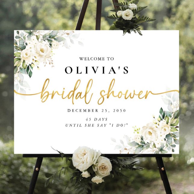 White Roses Floral Bridal Shower Foam Board  (Creator Uploaded)