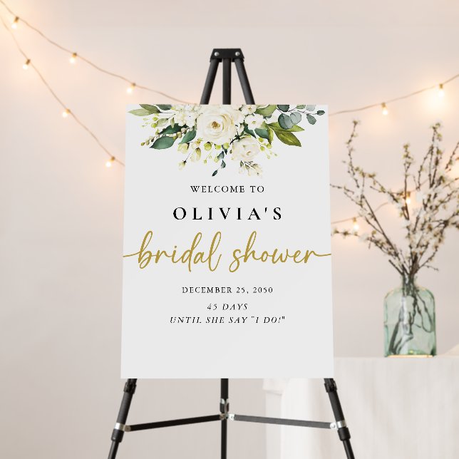 White Roses Floral Bridal Shower Foam Board (In Situ (Stand))