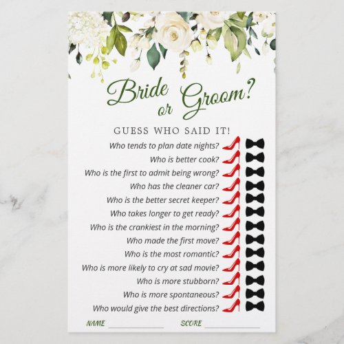 White Roses Floral Bridal Shower Game