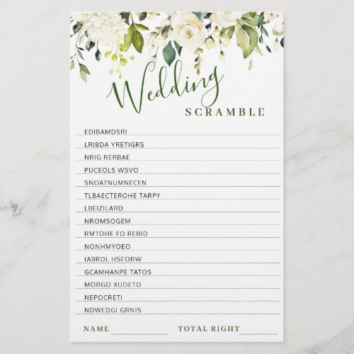 White Roses Floral  Bridal Shower Game