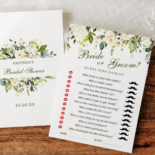White Roses Floral Bridal Shower Game Card