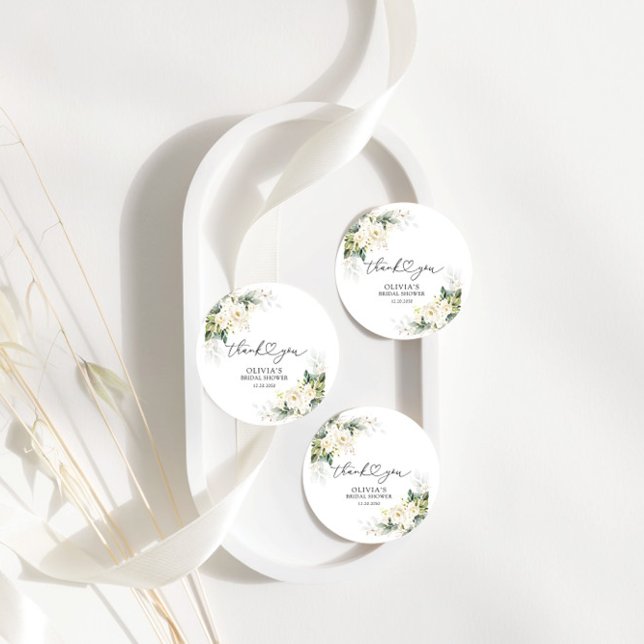 White Roses Floral Bridal Shower Gift Tag (Creator Uploaded)