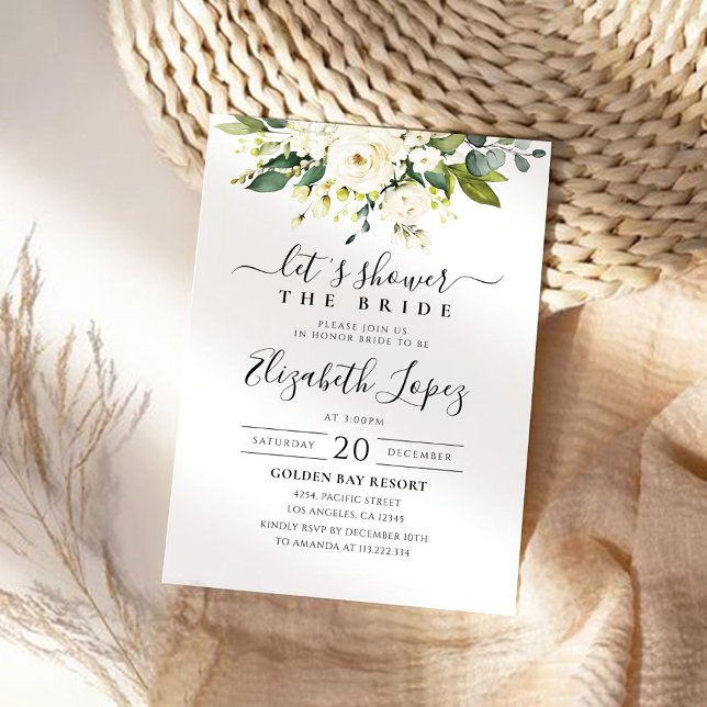 White Roses Floral Bridal Shower Invitation (Creator Uploaded)