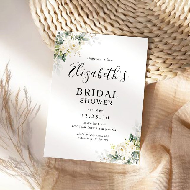 White Roses Floral Bridal Shower Invitation (Creator Uploaded)