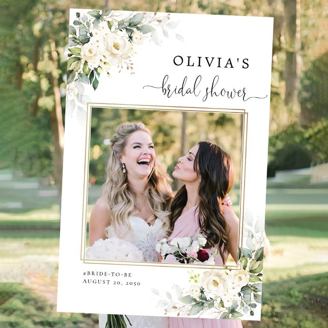 White Roses Floral Bridal Shower Photo Prop Foam Board (Creator Uploaded)