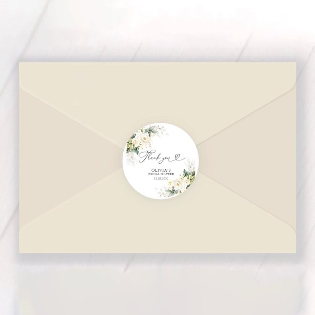 White Roses Floral Classic Round Sticker (Creator Uploaded)