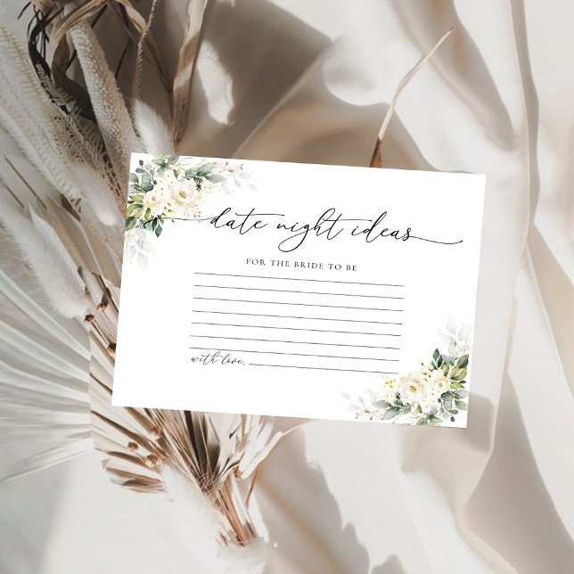 White Roses Floral Date Night Ideas Card (Creator Uploaded)