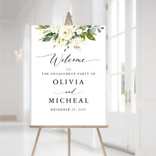White Roses Floral Engagement Party Foam Board