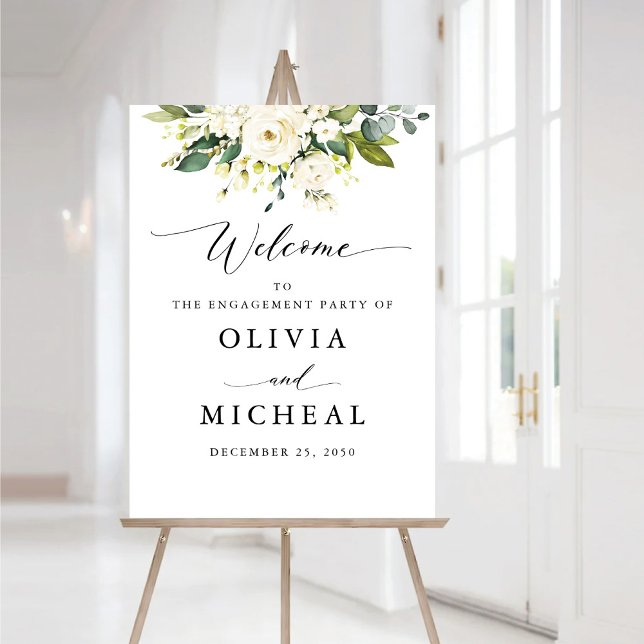 White Roses Floral Engagement Party Foam Board (Creator Uploaded)