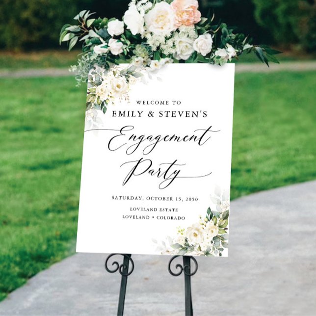 White Roses Floral Engagement Party Foam Board (Creator Uploaded)