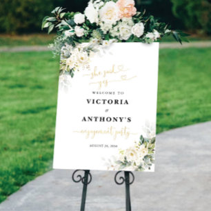 White Roses Floral Engagement Party Foam Board