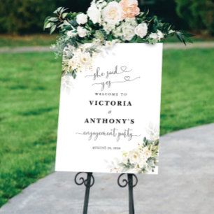 White Roses Floral Engagement Party Foam Board