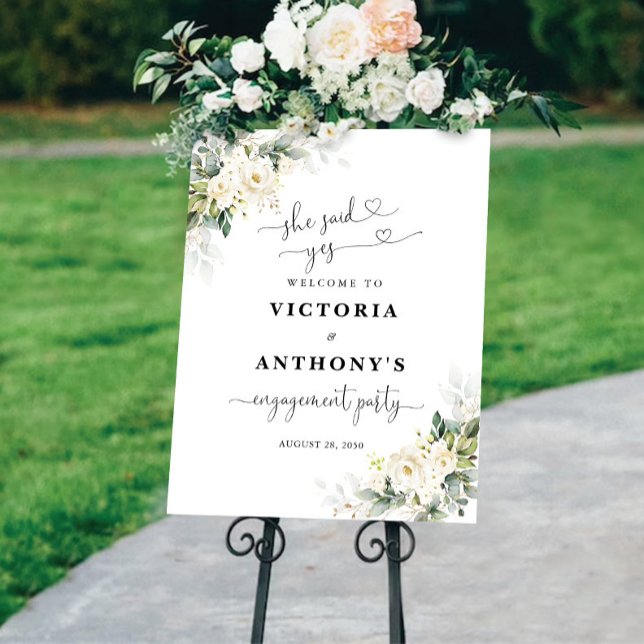 White Roses Floral Engagement Party Foam Board (Creator Uploaded)