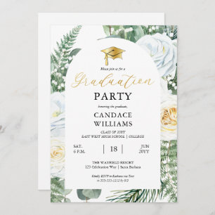 White Roses Floral Frame Graduation Party Invitation