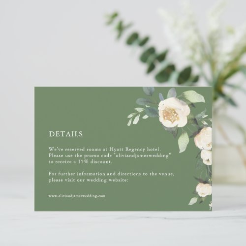 White Roses Floral Frame Wedding Details Enclosure Card