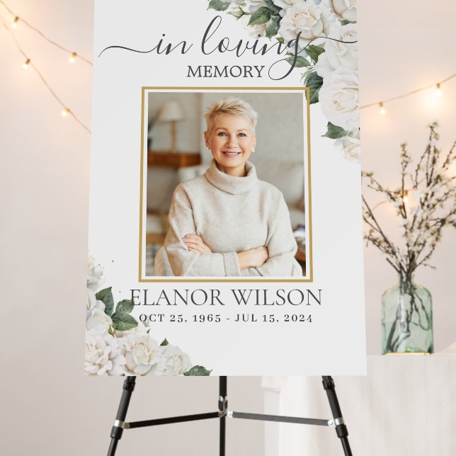 White Roses Floral Funeral Celebration of Life Foam Board (In Situ (Stand))