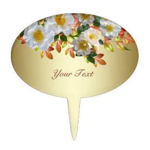 White Roses Floral Gold Cake Topper