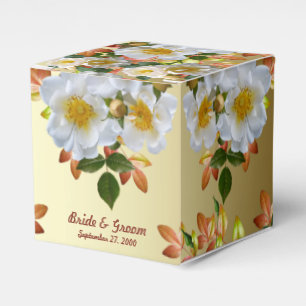 White Roses Floral Gold Favor Box