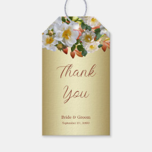White Roses Floral Gold Gift Tag