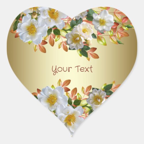 White Roses Floral Gold Sticker