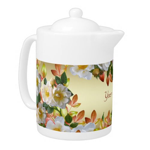 White Roses Floral Gold Teapot