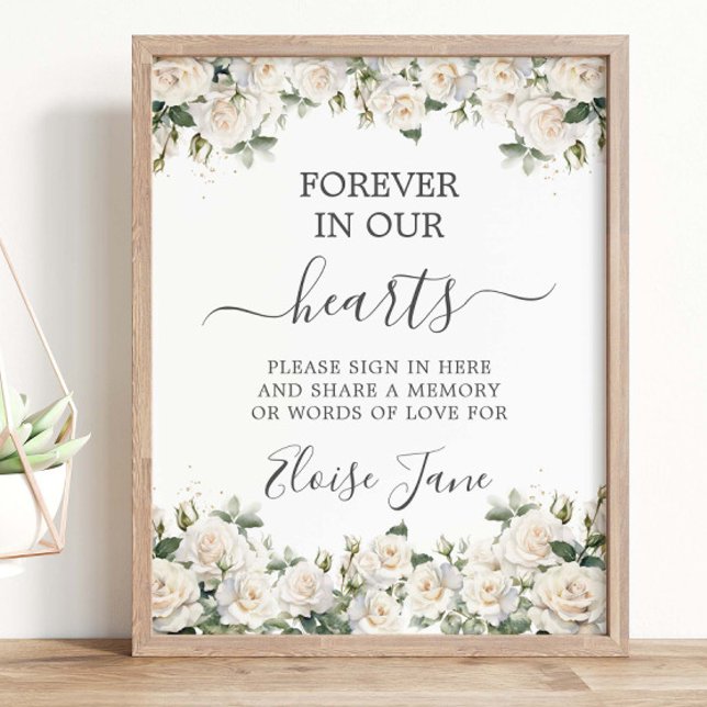 White Roses Floral Memorial Funeral Memory Table Poster (Creator Uploaded)