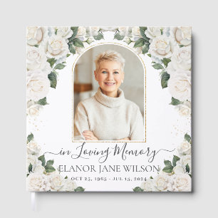 White Roses Floral Memorial Funeral Photo Picture  Guest Book