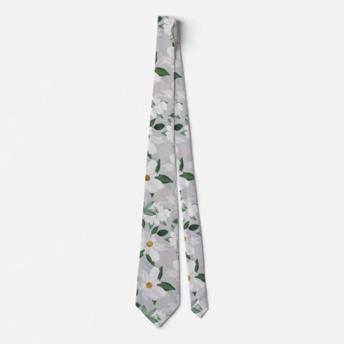 White Roses Floral Painting Neck Tie