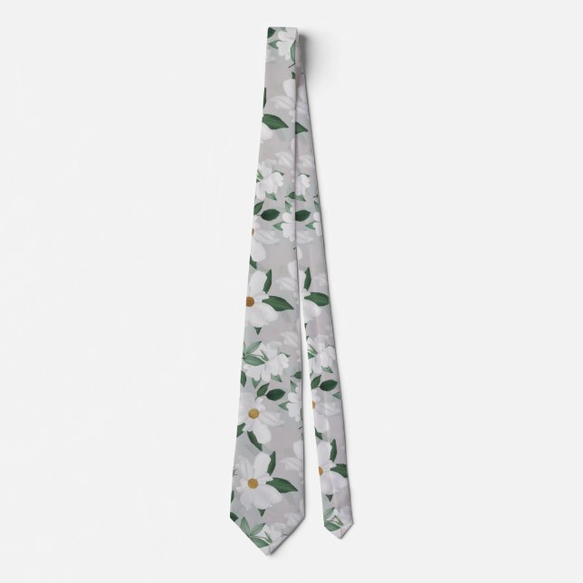 White Roses Floral Painting Neck Tie (Front)