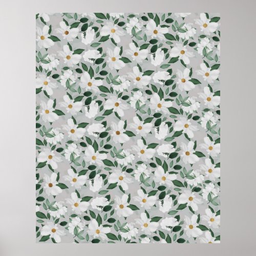 White Roses Floral Painting Poster