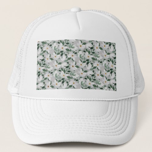 White Roses Floral Painting Trucker Hat