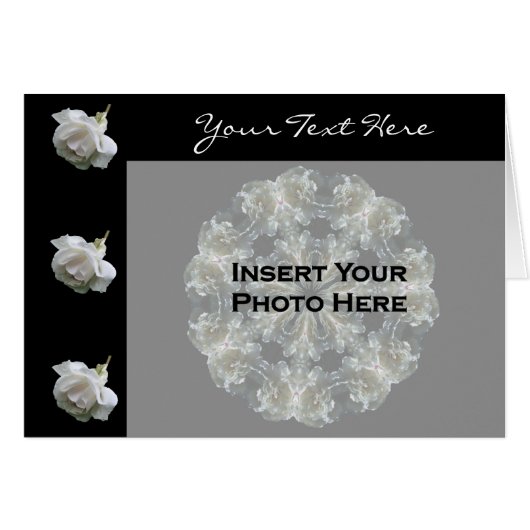White Roses Floral Photo Card (Front Horizontal)