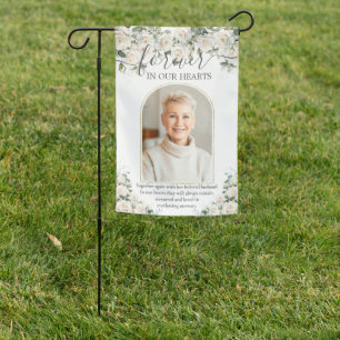 White Roses Floral Photo Funeral Memorial Tribute Garden Flag