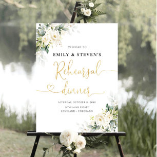 White Roses Floral Rehearsal Dinner Foam Board