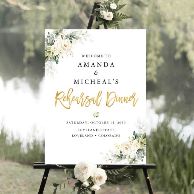 White Roses Floral Rehearsal Dinner Foam Board  (Creator Uploaded)