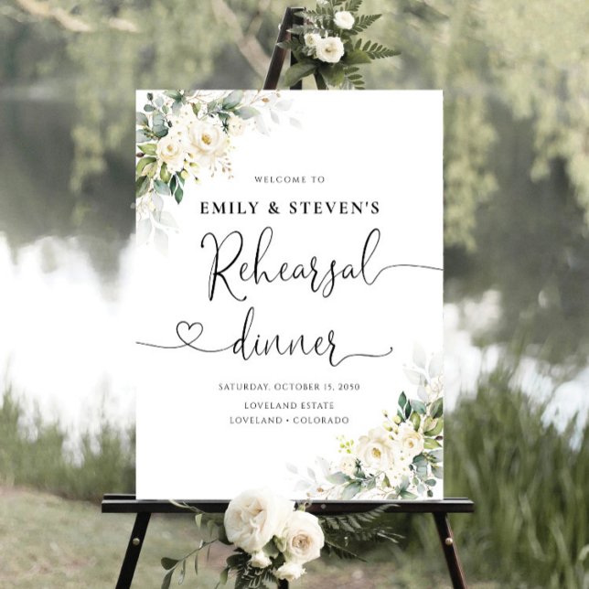 White Roses Floral Rehearsal Dinner Foam Board (Creator Uploaded)