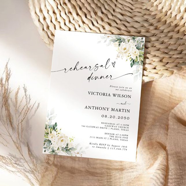 White Roses Floral Rehearsal Dinner Invitation (Creator Uploaded)
