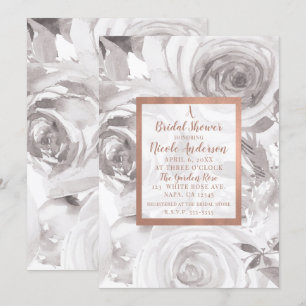 White Roses Floral Rose Modern Chic Bridal Shower Invitation