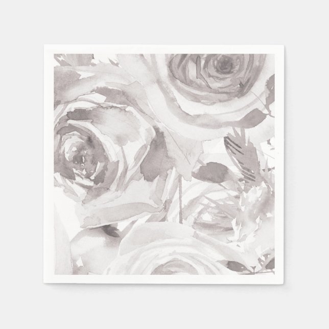 White Roses Floral Rose Modern Elegant Wedding Napkins (Front)